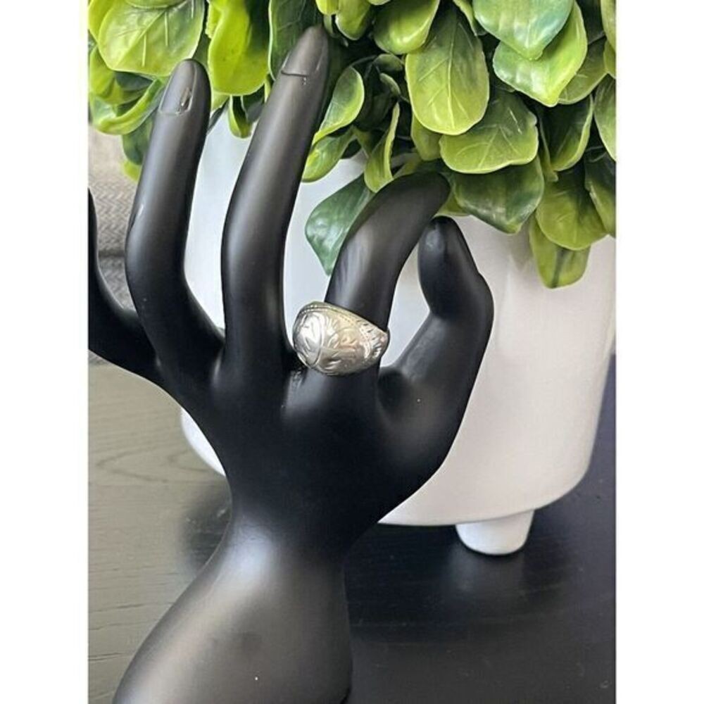 Sterling Silver Etched Dome Ring 925 Size 7.25